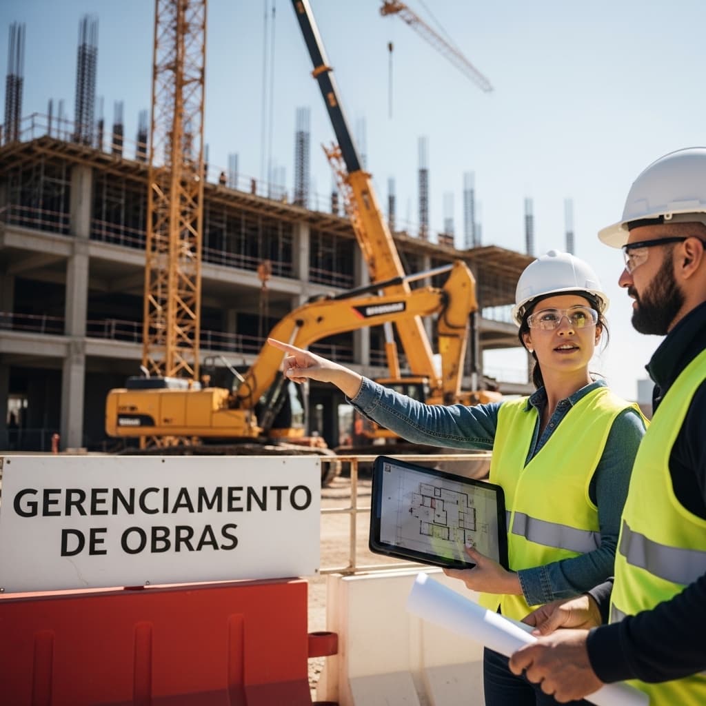 Profissional da engenharia revisando plantas e processo de execução